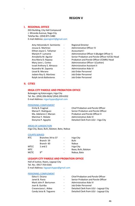 DIRECTORY OF FIELD OFFICE, AREAS OF JURISDICTION, COURTS SER.